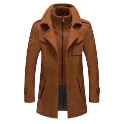 2024 Men's Woolen Coat Middle-aged Double Collar Autumn And Winter Warm Fashion Slim-fitting Woolen Men's Coat Pocket