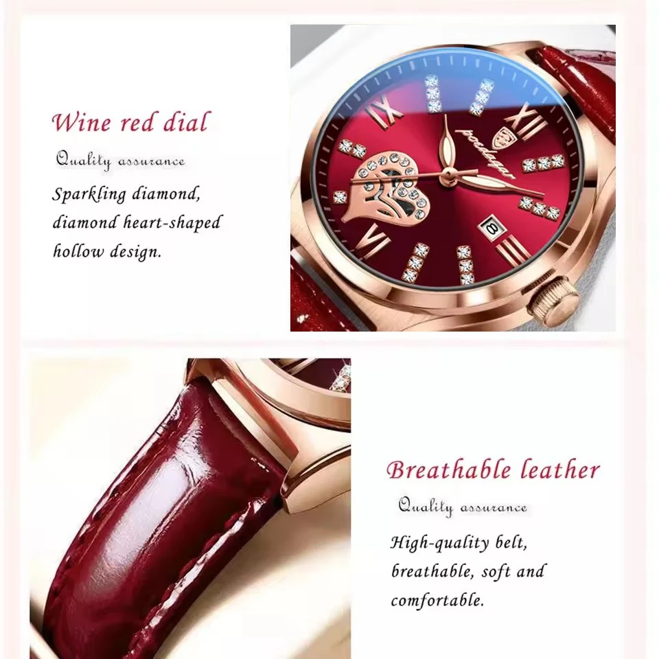 POEDAGAR, relojes informales de lujo para mujer, calendario resistente al agua, reloj de cuero para mujer, reloj de pulsera de cuarzo de alta calidad a la moda para mujer