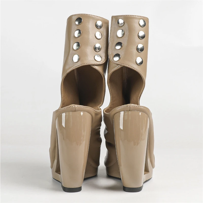 Eilyken BIG SIZE 43 Design Rivet Button Fretwork High Heels Women Sandals Boots Fashion Punk Style Peep Toe Slingback Shoes