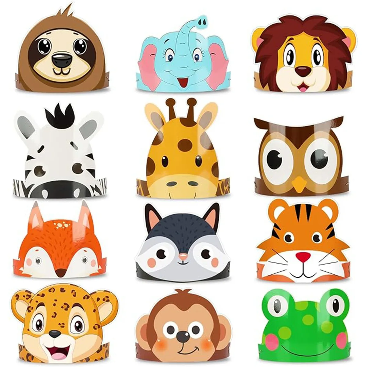 

12pcs Jungle Safari Birthday Hats Children's One Year Old Birthday Party Decor Crown Hat Animal Party Decor Jungle Wildlife Hat