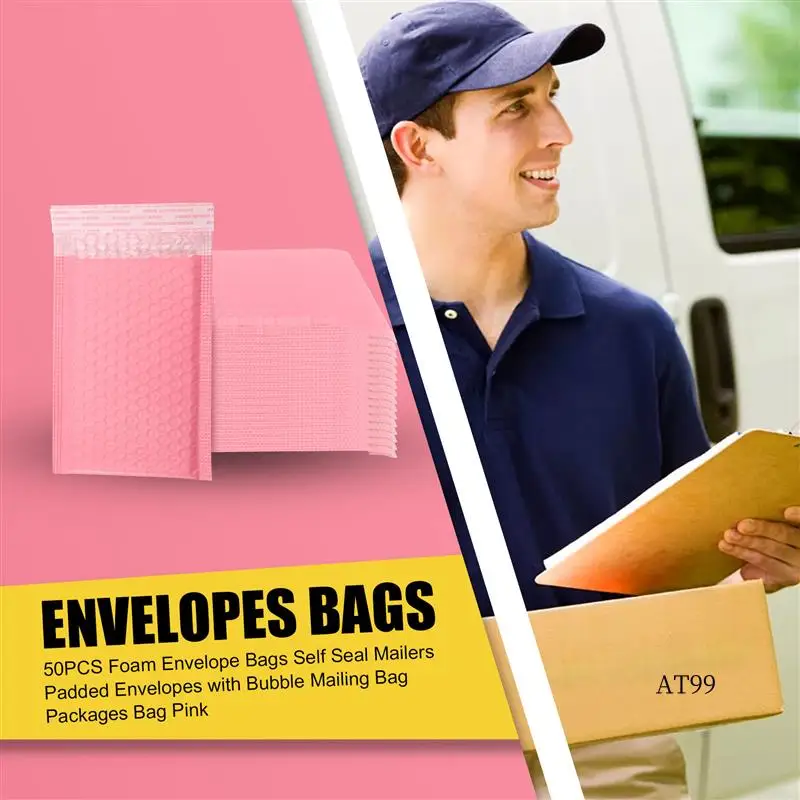 

TA-50PCS Foam Envelope Bags Self Seal Mailers Padded Envelopes With Bubble Mailing Bag Packages Bag Pink