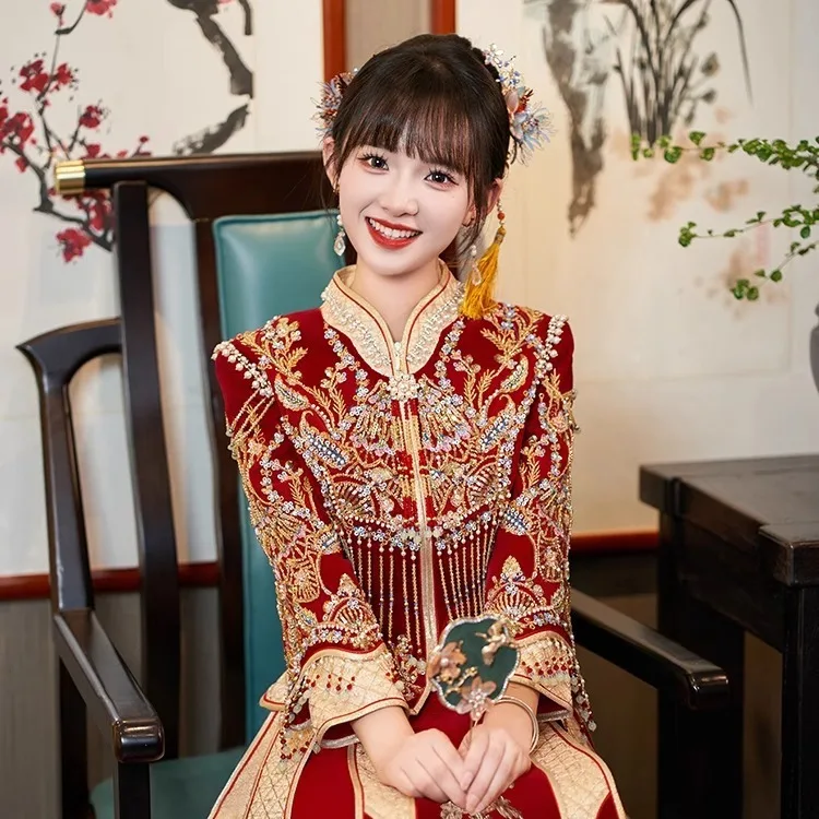 

Yourqipao Xiuhe Clothing Bride 2025 New Spring Wedding Chinese Dragon and Phoenix Gown Red Xiuhe Wedding Clothes