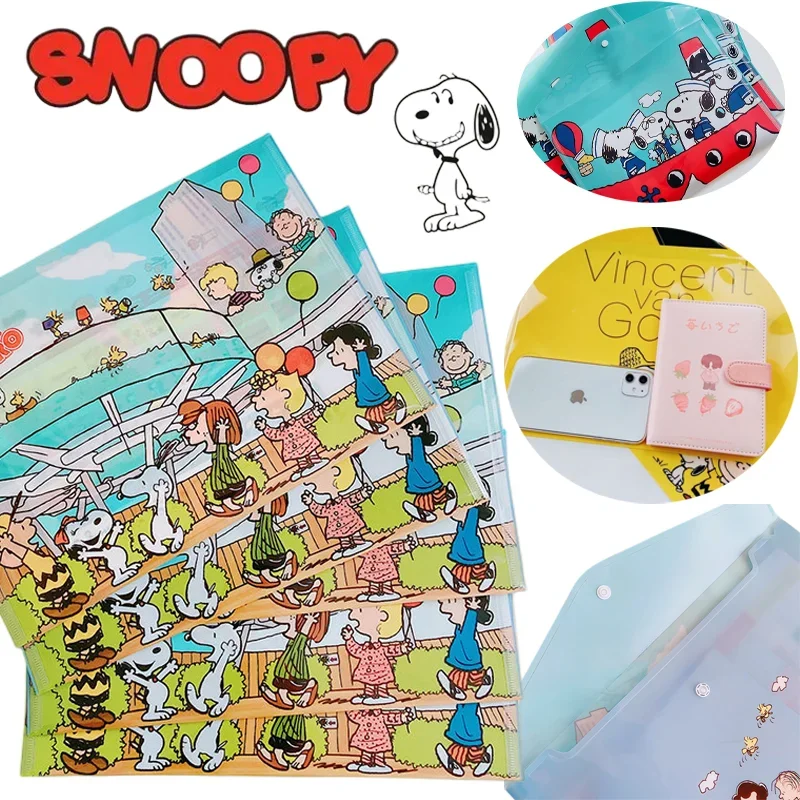 

Папки для файлов A4 Snoopy, Мультяшные пластиковые папки для документов, конверты, сумки для школы, офиса, дома, ПВХ, деловой портфель, офисные принадлежности