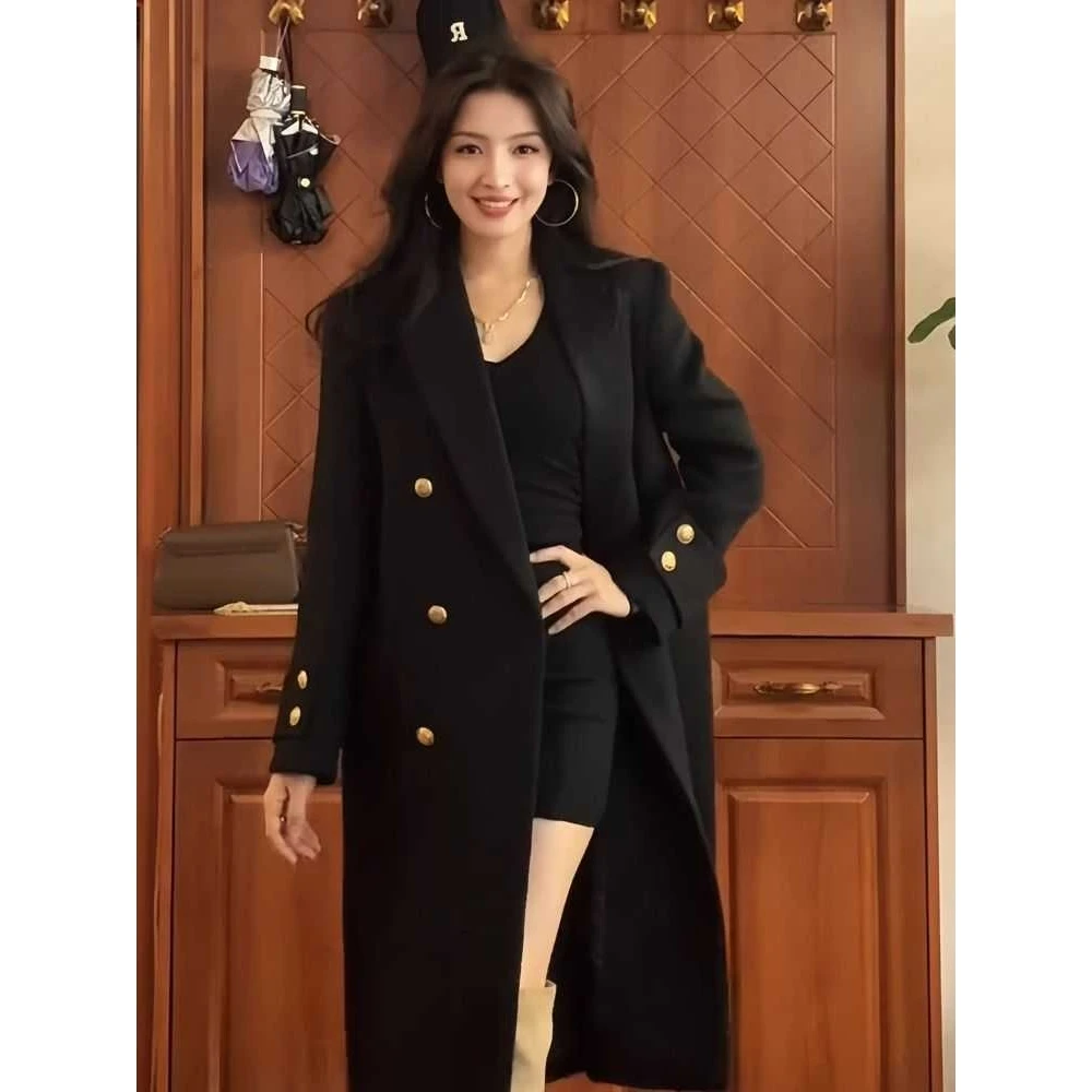 

Bla Woolen Coat Women's 2025 New Autumn Winter High-End Feeling Medium-Length Korean Sle Small Size oulder-Line Coat