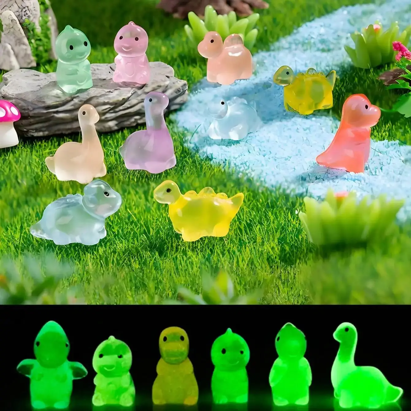 توهج في الظلام تماثيل الديناصور 10/20 قطعة مضيئة صغيرة الراتنج لعب لعيد الميلاد الجنية حديقة ديكور هدية #6