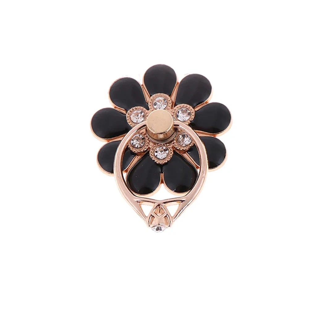 حامل هاتف محمول على شكل زهرة ، درجة دوارة ، ماس معدني ، مشبك حلقي صغير