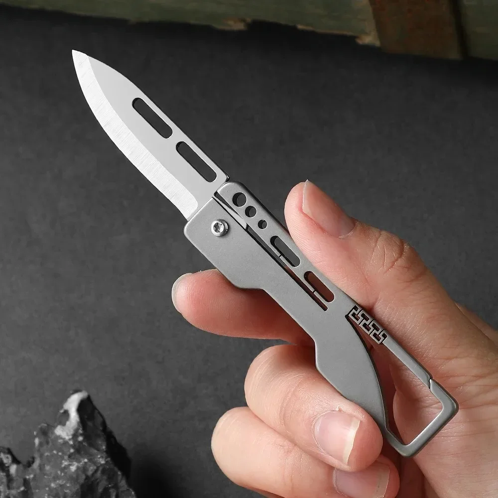 New Mini Titanium Folding Ultra Thin Pocket Women\'s Keychain Tanto Folding Small Pocket Knife