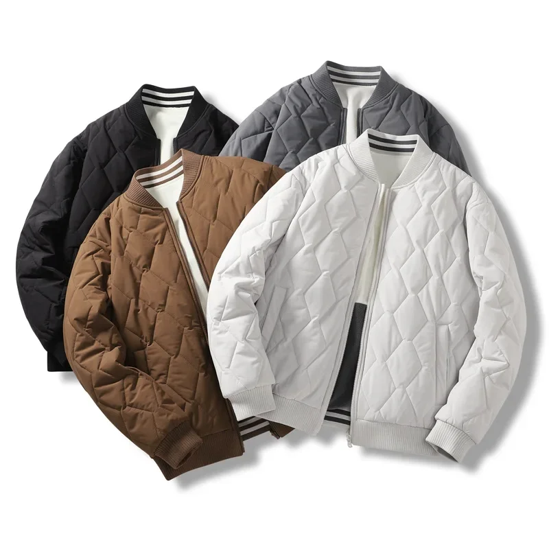 Autumn Winter New Men Fashion Casual Business Trendy Solid Color Simple Basic Zipper Baseball Quilted Jacket Male Clothes Coat