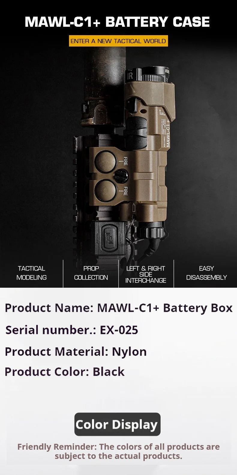 Taktische MAWL-C1 Dummy-Laserbox ohne Funktion, Batteriefach, passend für 20-mm-Picatinny-Schiene, Airsoft-Lasermodell – Detail 1
