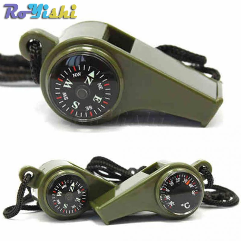 1pcs 3 In 1 Whistle Compass Thermometer Coach Whistle Outdoor Multi-Functional Survival Whistle With Nylon Neck Rope