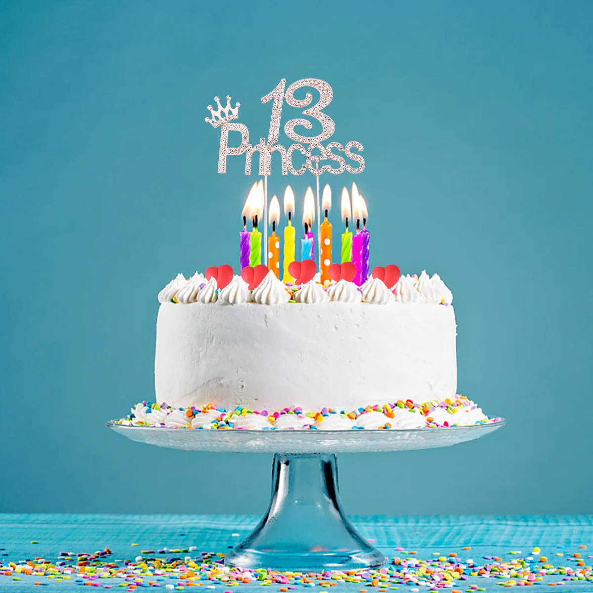 

1Pcs Birthday Cake Toppers Cake Inserted Cards Rhinestone Digital Printing Dessert Picks Cupcake Insert Cards Dessert Topper