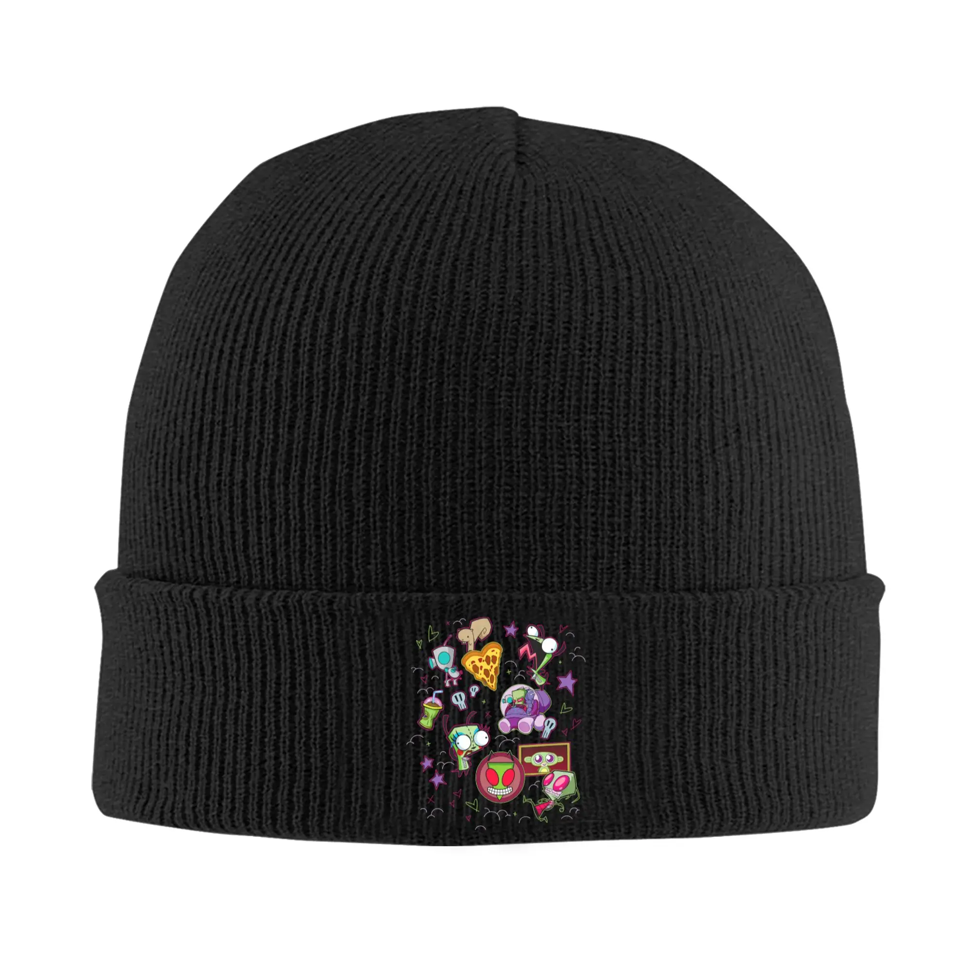 Cartoon Invaders Zim Gir Knitted Hat for Women Men Skullies Beanies Autumn Winter Hat  Warm Cap