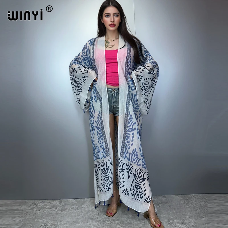 

WINYI summer outfit kimono africa boho print beach cover up maxi dress cardigans beach wear women abaya dubai luxury Caftan
