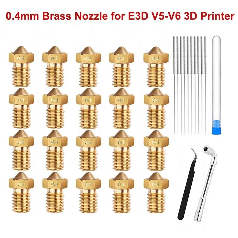 

Brass Extruder Nozzles for 3D Printer, Filament Nozzle, M6, 0.4mm, 1.75mm, E3D V5-V6