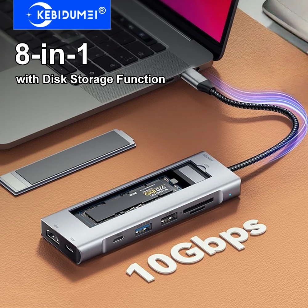 

8-in-1 USB C Hub with Disk Storage Function M.2 SSD Docking Station USB C HUB Type-C to HDMI Adapter USB Splitter For PC Laptop