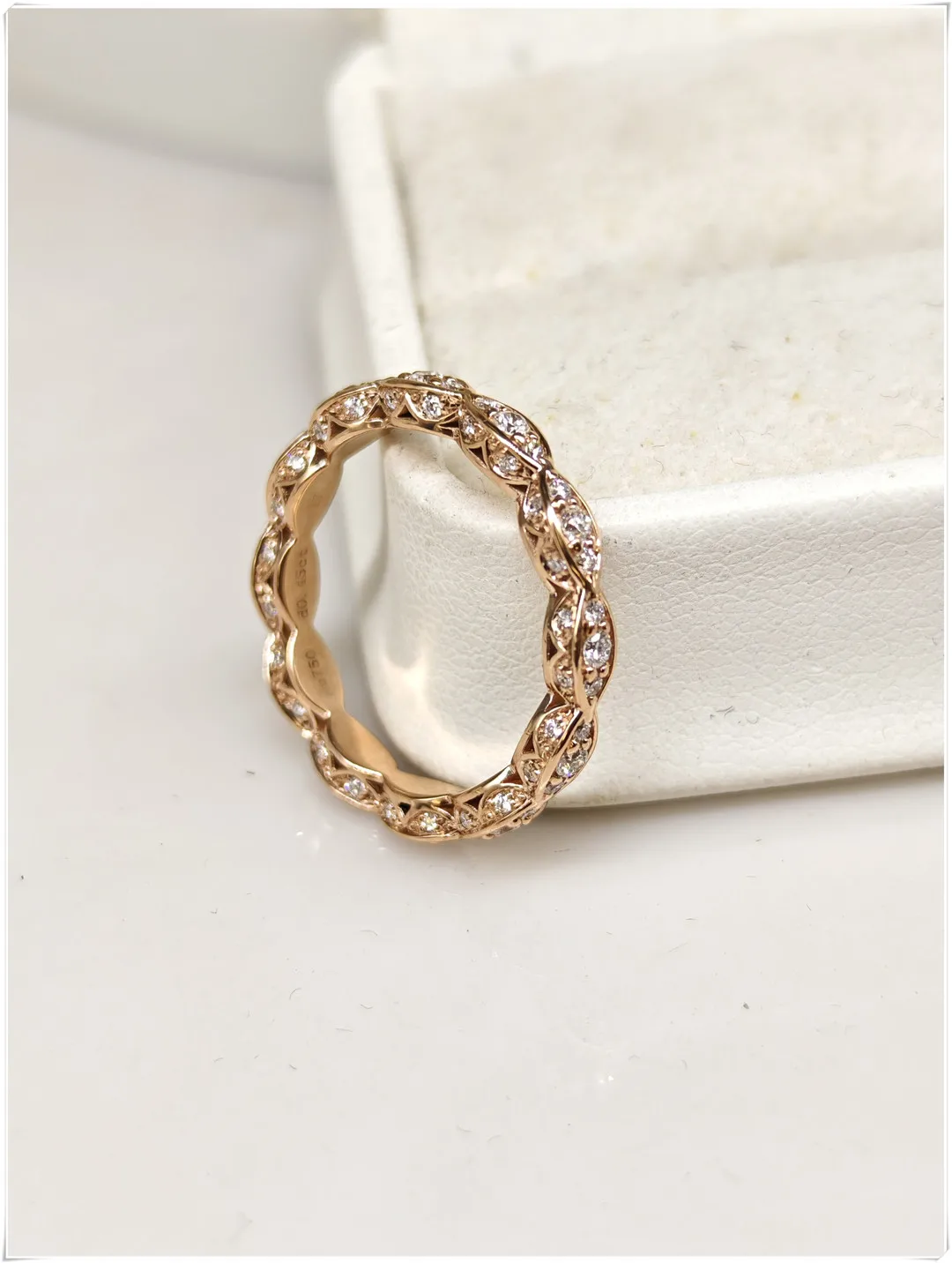 14K Solid Gold Rose Gold Lab-Grown Diamond Hollow Vintage Full-Circle Diamond Eternity Ring for Women HPHT Platinum Ring Custom