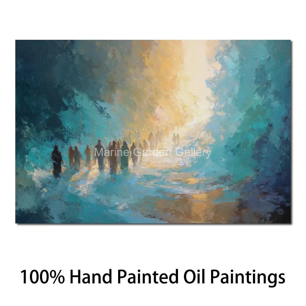 Moses Parting the Red Sea Biblical Exodus Judaica Oil Painting Wall Art Hand Painted Jewish Canvas Modern Dining Room Decor Gift