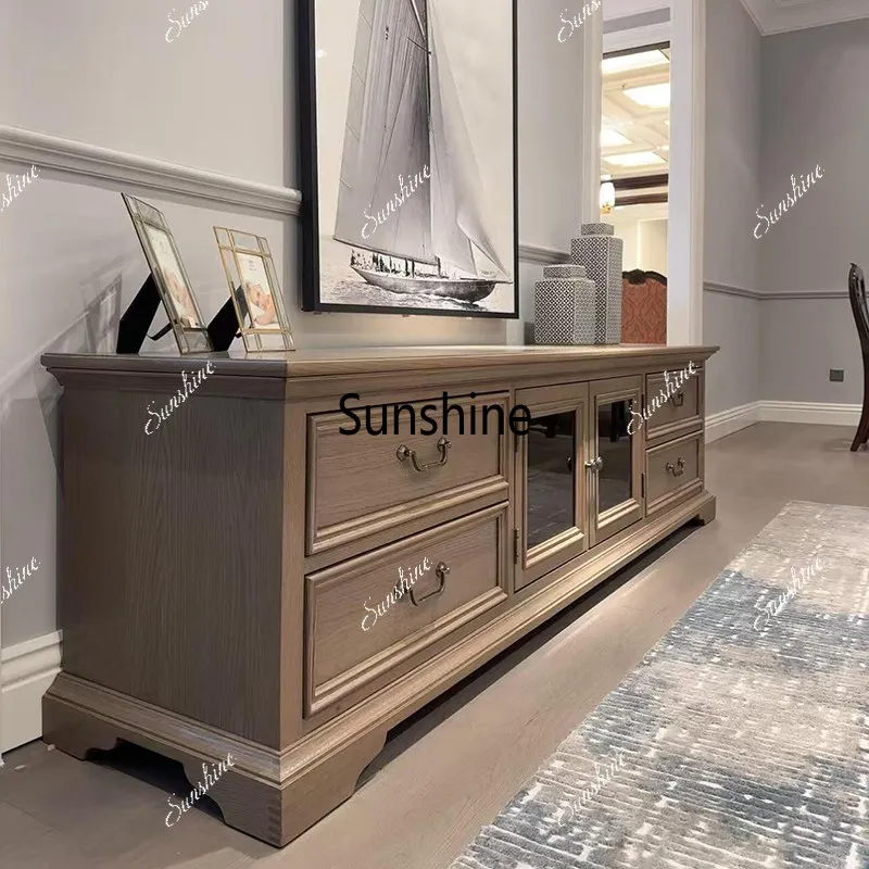 

French light luxury retro TV cabinet small apartment living room storage floor design