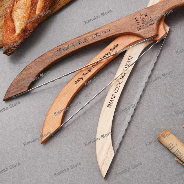 نحت شخصي من Etsy، سكين خبز خشبي، سكين قوس الخبز، منشار نخب، سكين تقطيع خشبي مضاد للانحناء