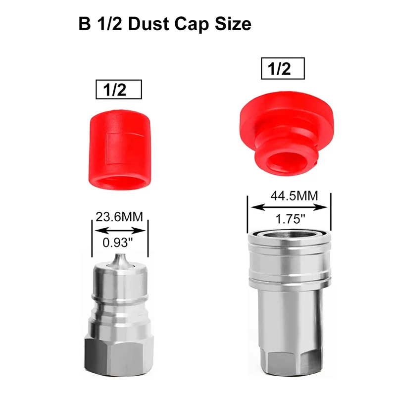 ISO-B 1/2 Hydraulic Quick Coupler Male Dust Cap and Female Plug Cover, Fits Hydraulic Quick Disconnects Coupler
