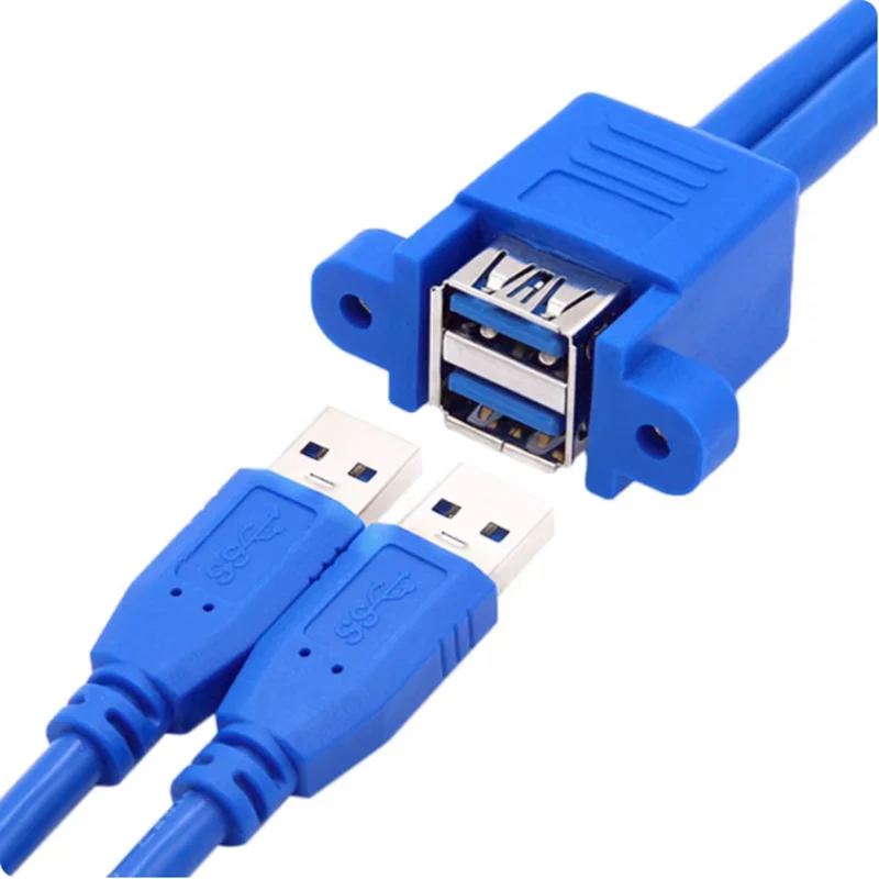 Dual Port USB 3.0 Male to Female Extension Data Cable, Double-Layer USB Baffle Extension Cable With Ear Screw Holes For Fixation
