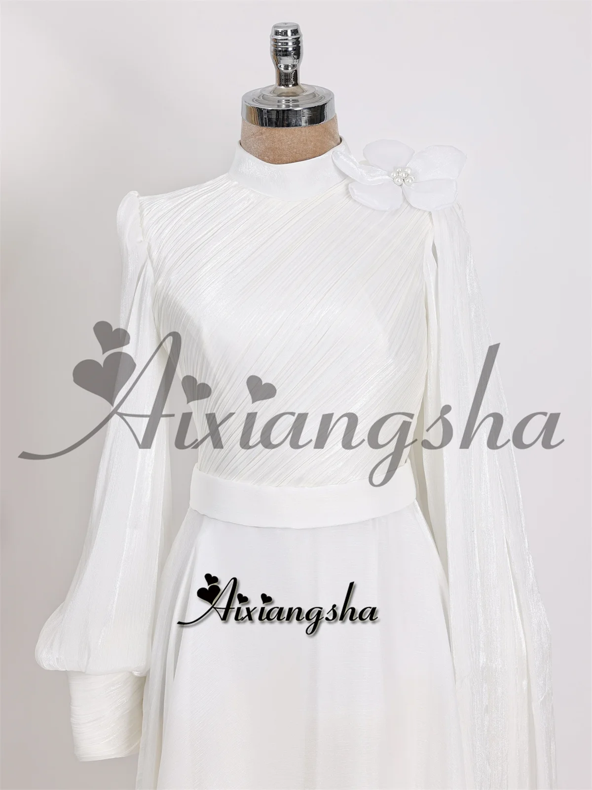 فستان Aixiangsha الحديث للحفلات الراقصة على شكل حرف a ورقبة عالية وأكمام منتفخة فساتين للمناسبات الخاصة Abendkleider مخصص
