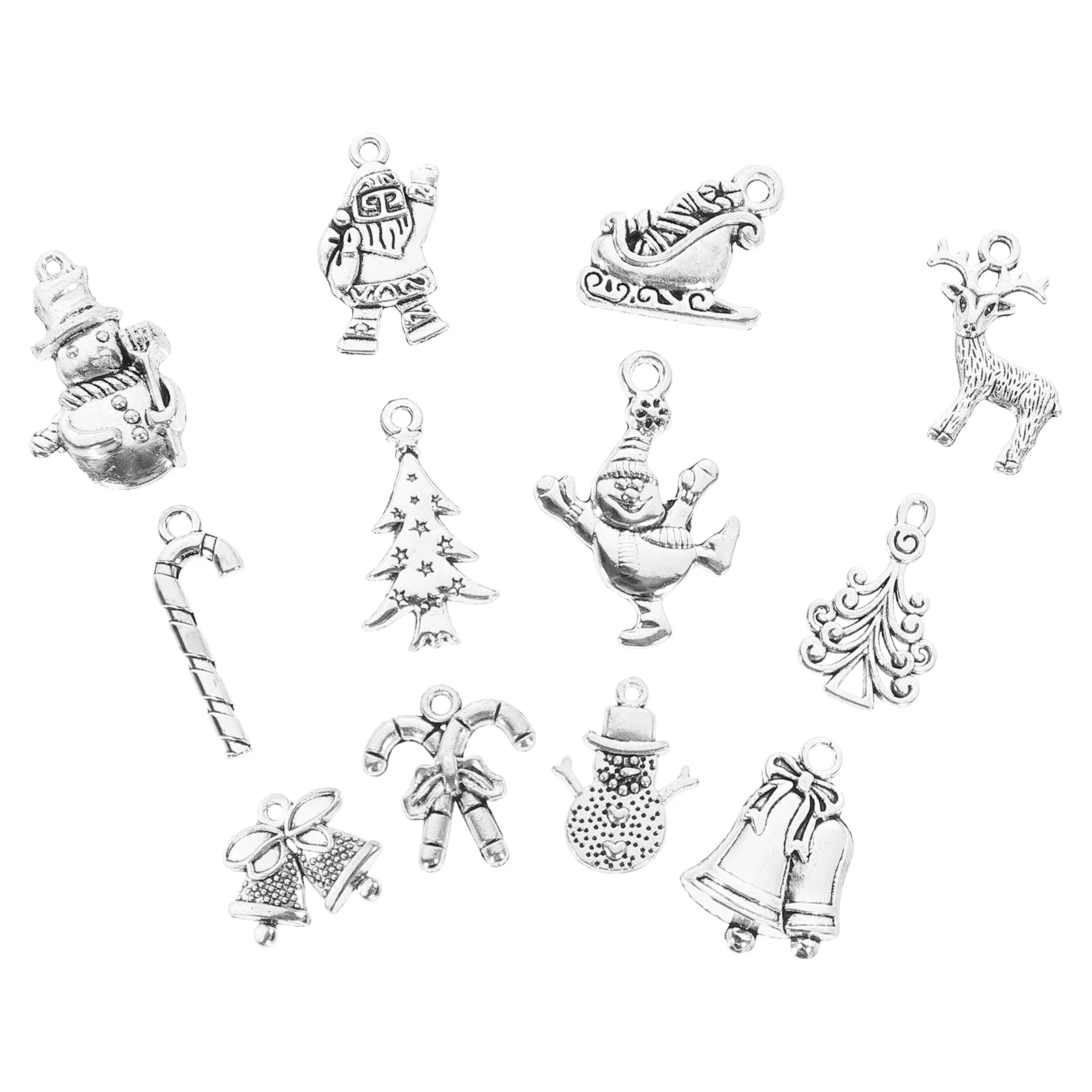 12 Pcs Xmas Santa Pendants Retro Alloy Jewelry Accessories Claus Snowflake Shoes Christmas Tree 12pcs Charms Silver