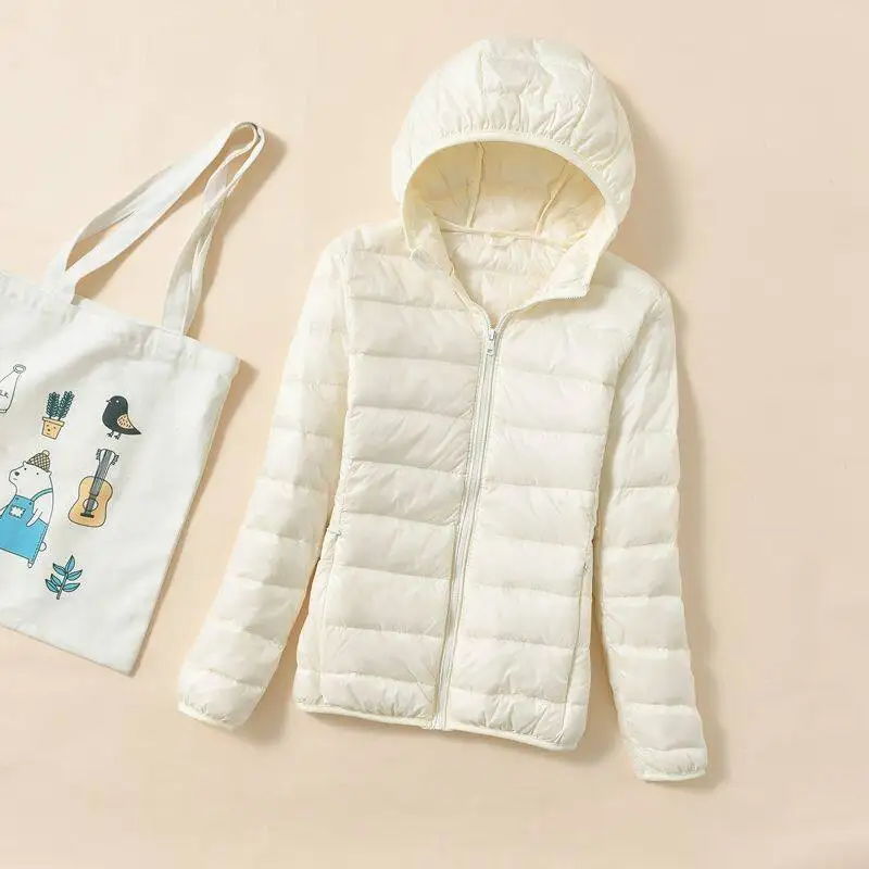 

New 2024 Lightweight down Cotton Jacket Short Women's Coat Hooded Stand Collar Thin Outerwear Large Size Spring Season
