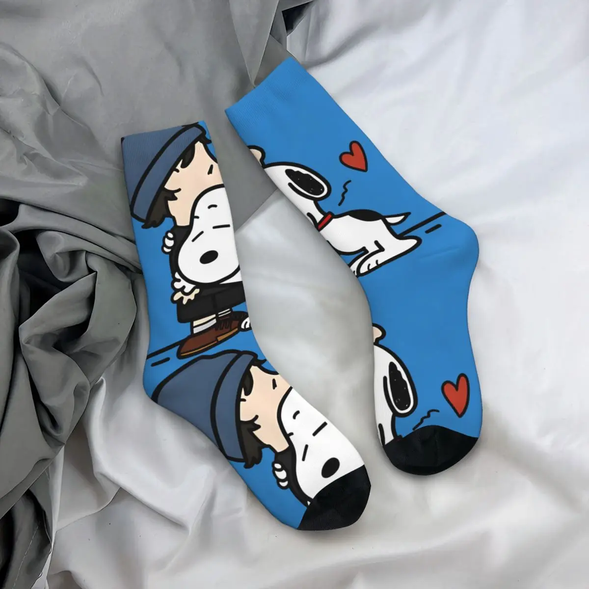 Retro Elliott Smith And Snoopy Hug Men\'s compression Socks Unisex Peanuts Snoopy Harajuku Pattern Printed Novelty Crew Sock