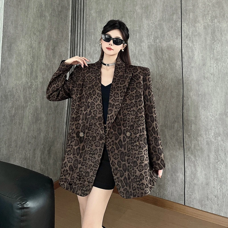 

SuperAen корейский стиль Suedette ретро куртка с леопардовым принтом для женщин осень и зима новый свободный повседневный толстый пиджак с зубцами