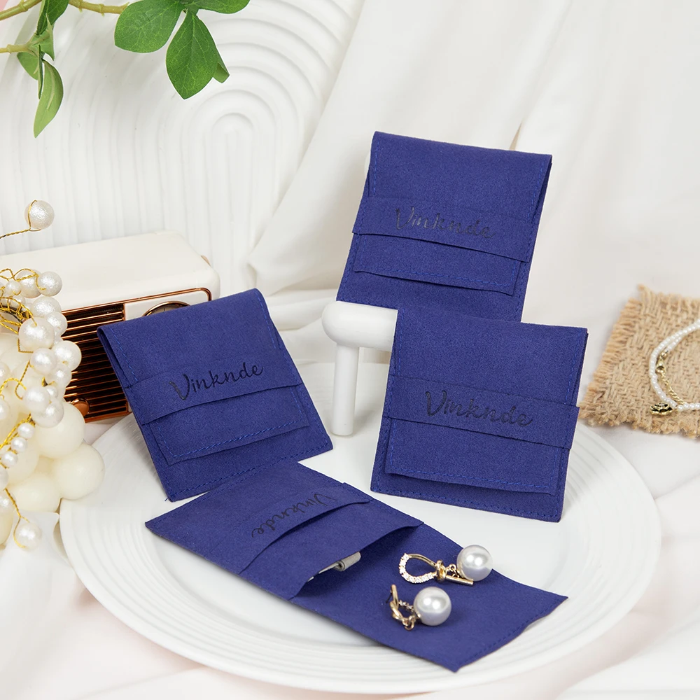 

50Pcs Custom Logo Stylish Envelope Velvet Packaging Jewelry Necklace Pouch Bag 10x10cm Suede Microfiber Earrings Rings Pouches