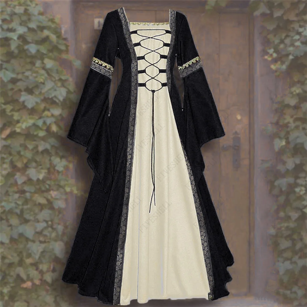 2023 Middeleeuwse Vrouwen Cosplay Jurk Vintage Elegante Feestjurken Vloerlengte Renaissance Gotische Kanten Maxi Jurken Oversized Jurk