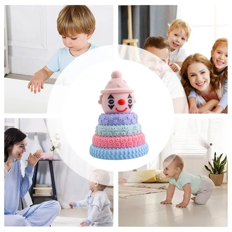 Baby Stacking Toys Clown Design Silicone Baby Ring Stacker Novelty Toys & Amusements For Enhance Family Parent-child