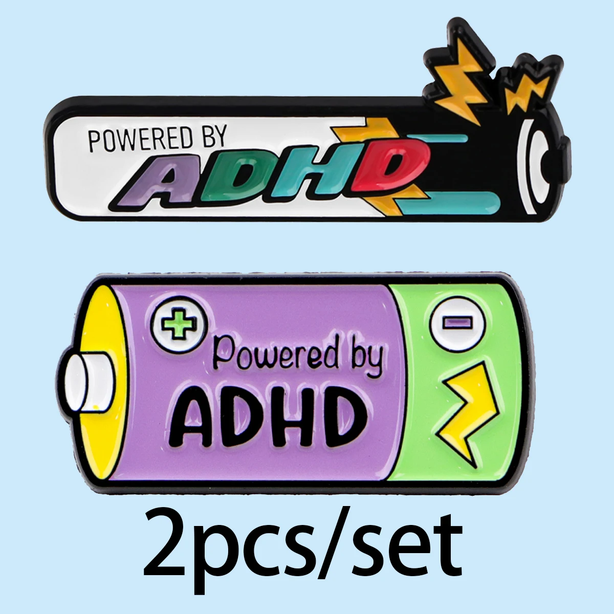 ADHD Enamel Pins Battery Brooch Set Metal Lapel Pin Health Awareness Badge Backpack Accessories Jewelry Best Friend Gifts