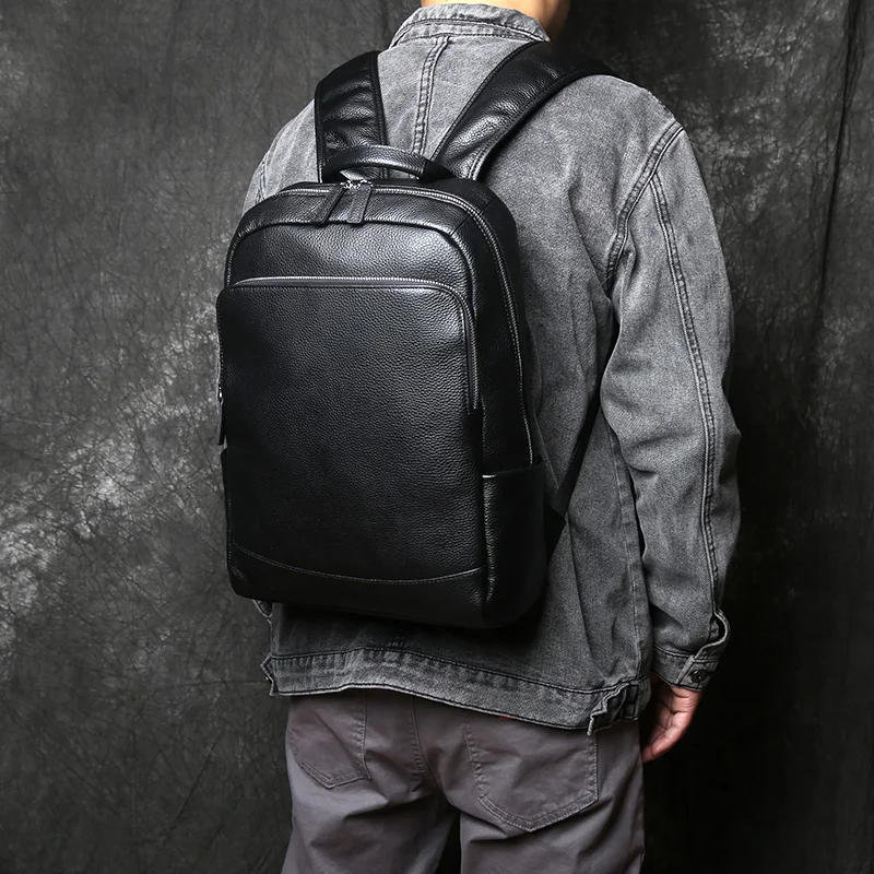 NZPJ Leder Herren Rucksack Natürliches Rindsleder Rucksack Mode Reisetasche Koreanische Version Schultasche Computertasche Für 15-Zoll-Laptop – Detail 3