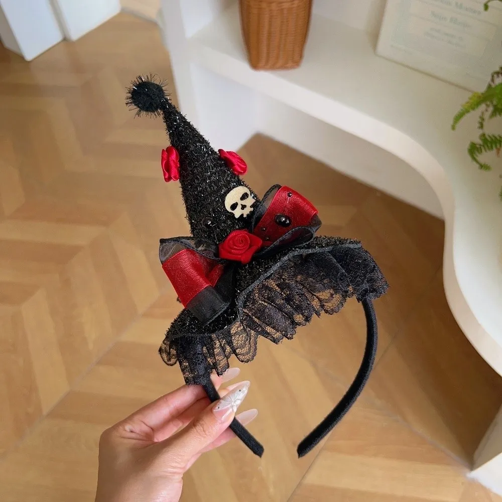 Lace Halloween Witch Hat Hair Hoop Bow Cartoon Halloween Party Hair Band Flower Party Decor Hat Halloween Headband