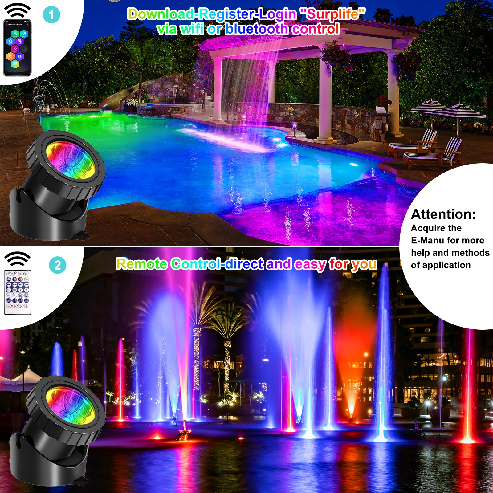 12 LED RGB Underwater Pond Lights IP68 Landscape Fountain Spotlight Bluetooth APP Control for Fish Aquarium Tank Garden Yard