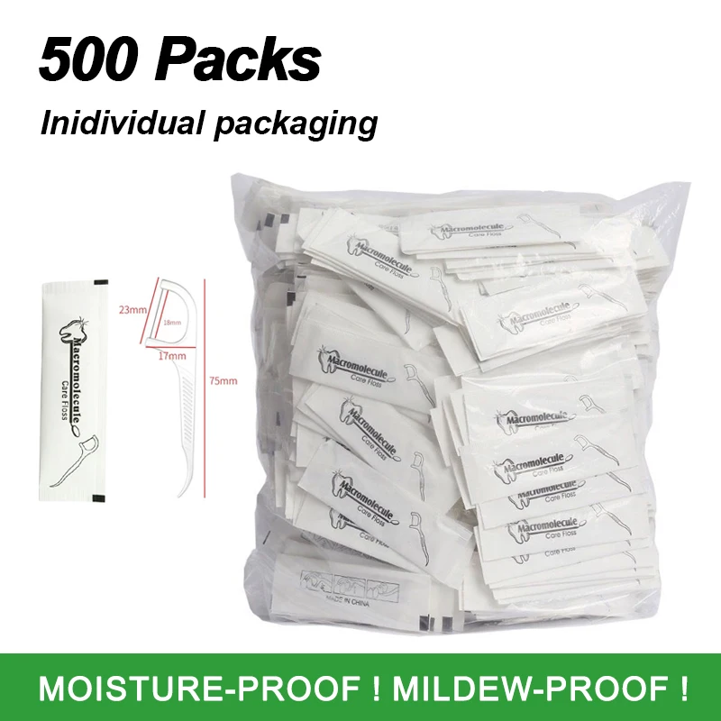 500PCs Dental Floss Pick Individual Packaging Disposable Food Grade Plastic Toothpick Floss Stick Oral Care Tools