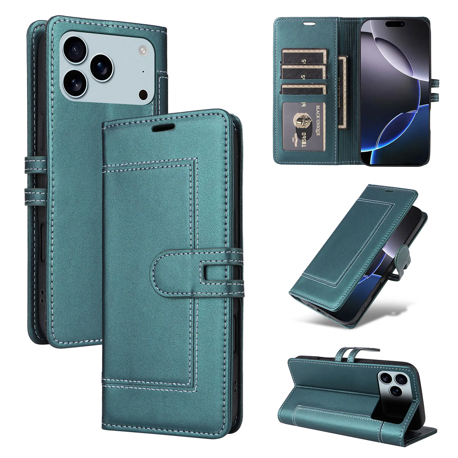 Luxury Magnetic Leather Card Solt Phone Case for iPhone 17 Pro Max 16 Plus 15 14 13 12 11 Shockproof Kickstand Book Pocket Cover