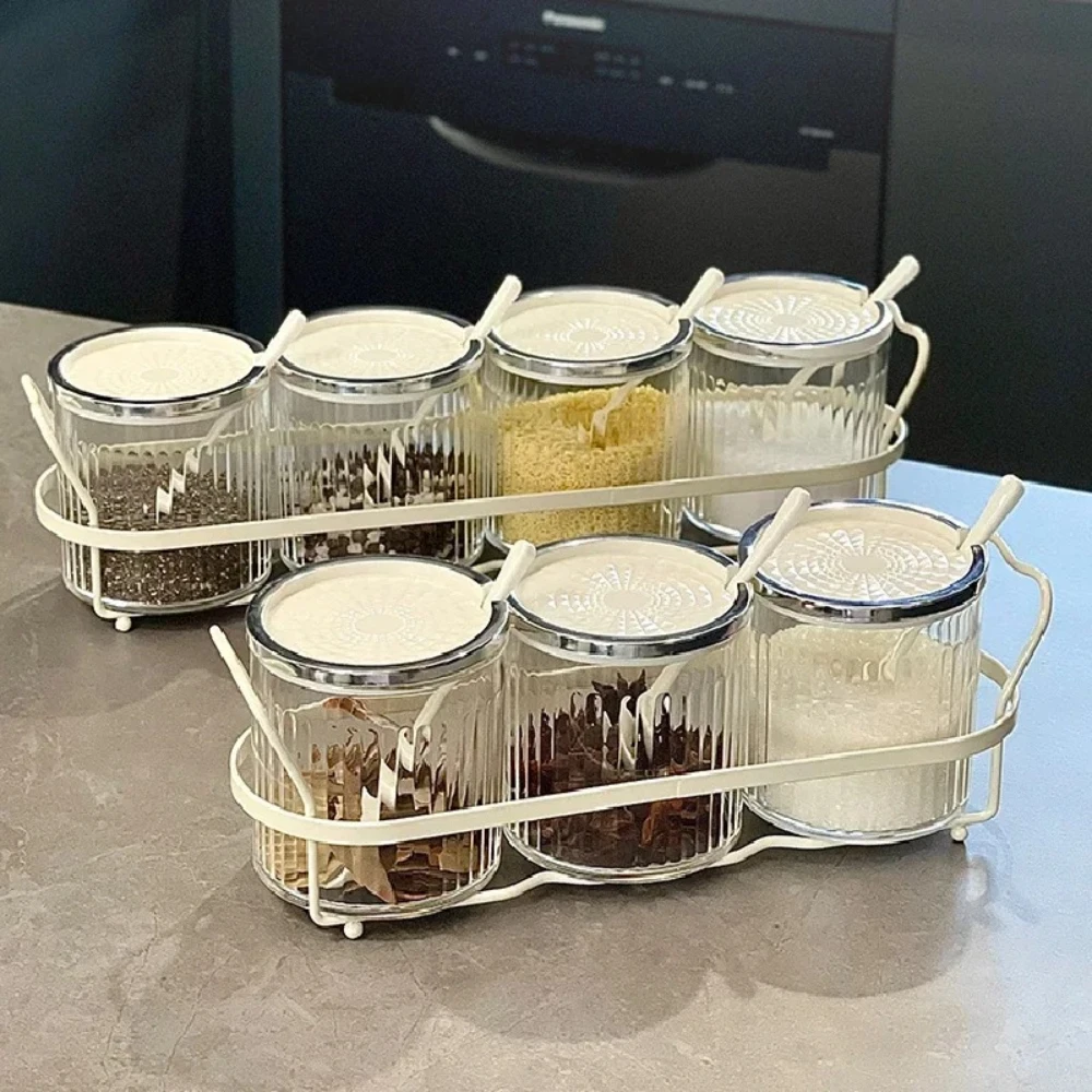 Kitchen Spice Pot 2,3,4pcs Transparent Seasoning Boxes, Four in One Storage Containers Seasoning Cans With Lids And Spoons