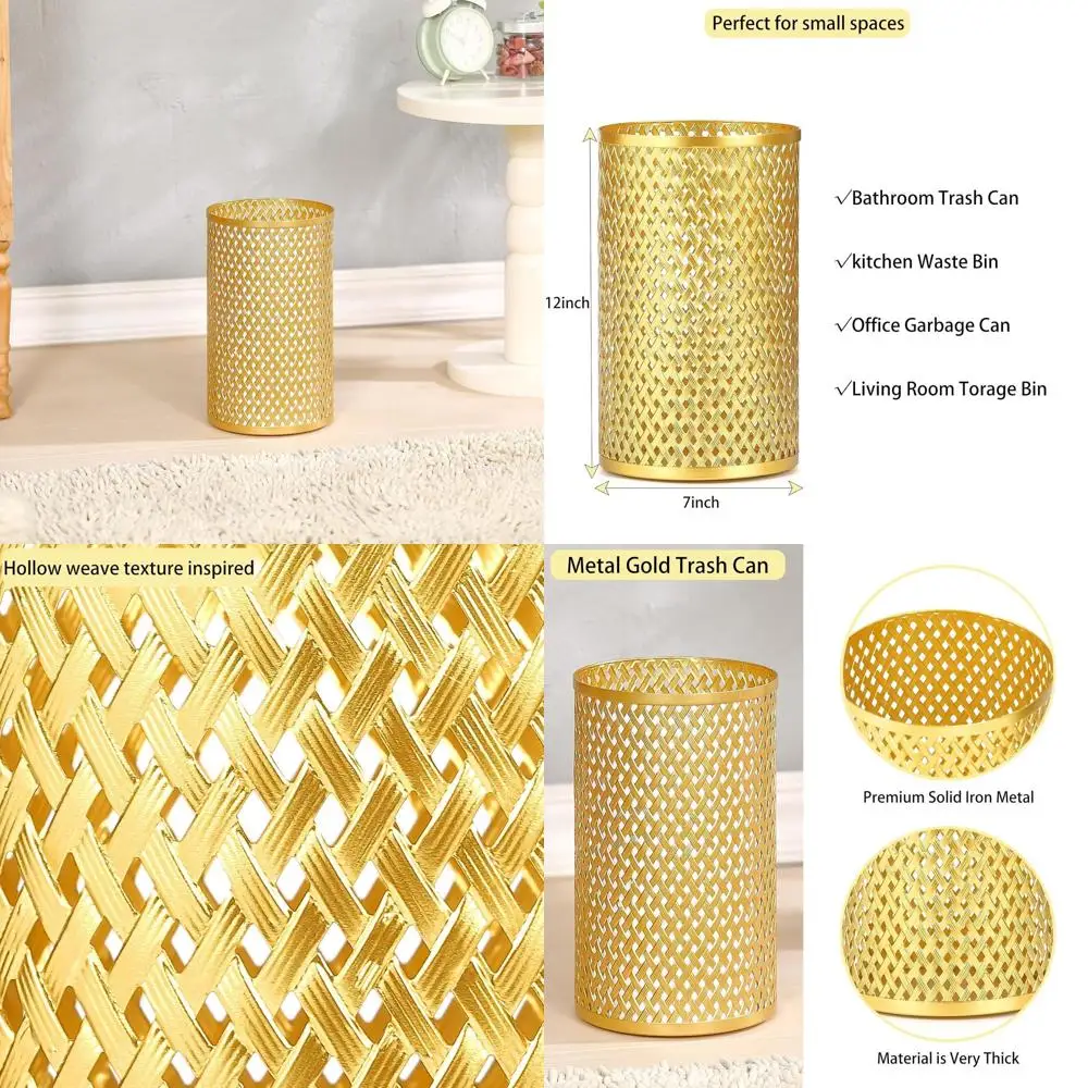 

Compact Metal Bathroom Trash Bin, Office Wastebasket, Decorative Punched Tin Can, 7x7x12