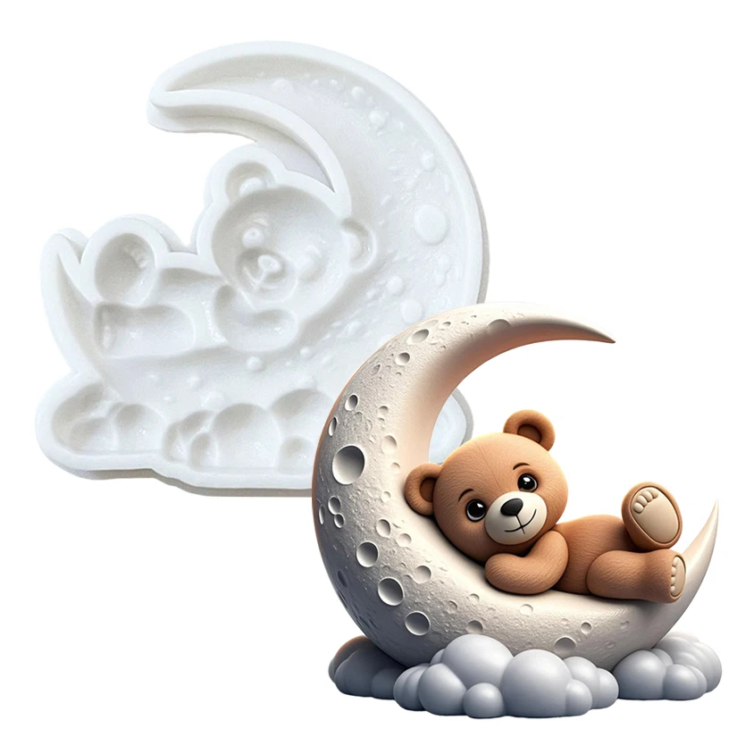 Mond-Babybär Silikon-Zuckergussform Keks-Cupcake-Schokoladen-Backform Fondant-Kuchendekorationswerkzeuge