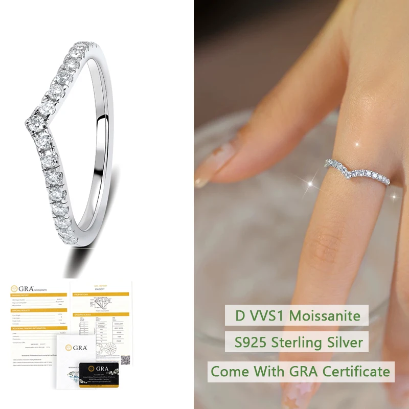 High-quality S925 Sterling Silver Ring D VVS1 Moissanite Stone V Shape Rings Fine Jewellry