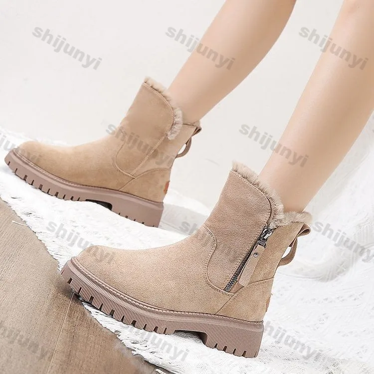 Winter Women's Boots New Plush Warm Comfort Zipper Outdoor Ankle Boots Anti Slip Large Size 44 Cold Proof Snow Boots Botas Mujer