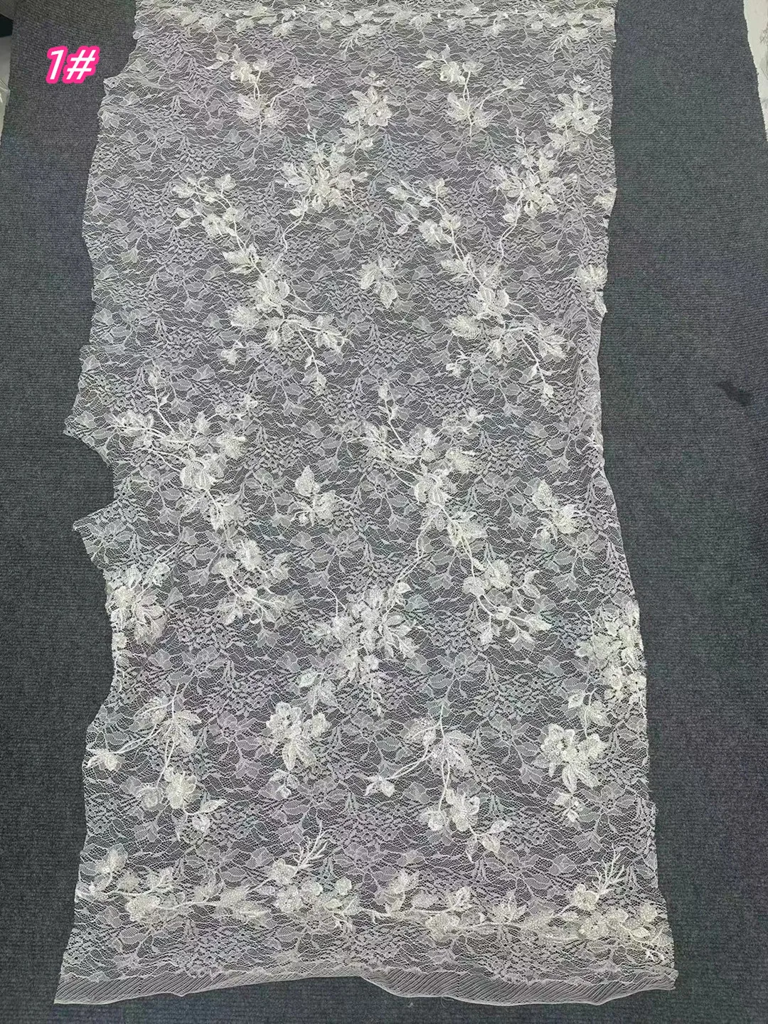 

French tulle lace embroidery mesh sequins bead tube embroidery, luxury high-end fashion wedding dress fabric series lace fabrics