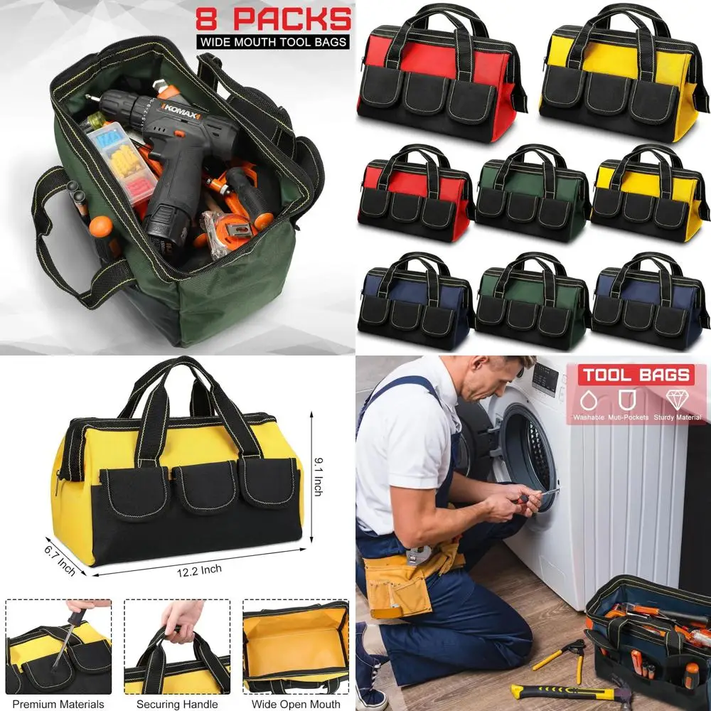 

Сумка для инструментов 13 Heavy-Duty, водонепроницаемая, для мужчин — с широким отверстием, большой вместимостью, многофункциональный органайзер с множеством карманов для электриков, плотников, механиков