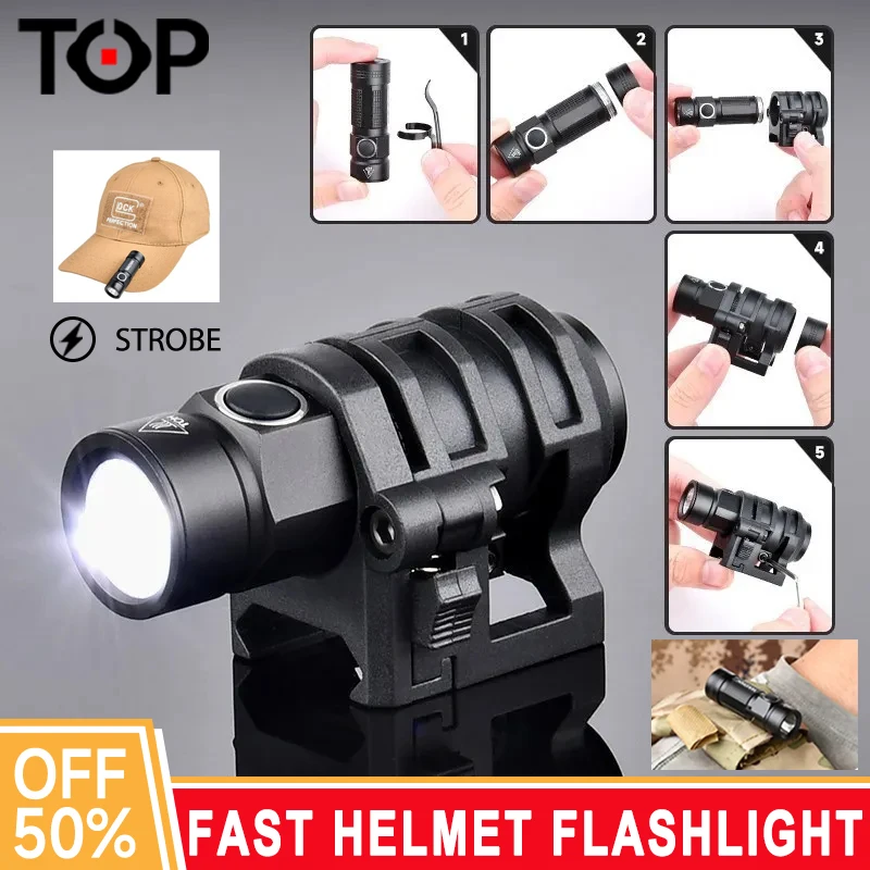 

Tactical Helmet Light FAST Helmet Flashlight Mini Strobe Scout Light LED Zoom Survival Safety Lamp Hunting Weapon Accessories