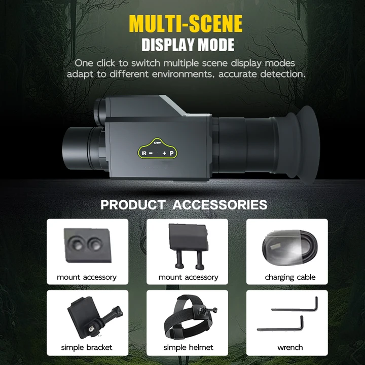 กล้องมองกลางคืน 1.54 นิ้ว 320x320 7x35 FMC 850nm IR 320 หลา มองเห็นในที่มืด แบตเตอรี่ 1700mAh ผลิตภัณฑ์รักษาความปลอดภัย