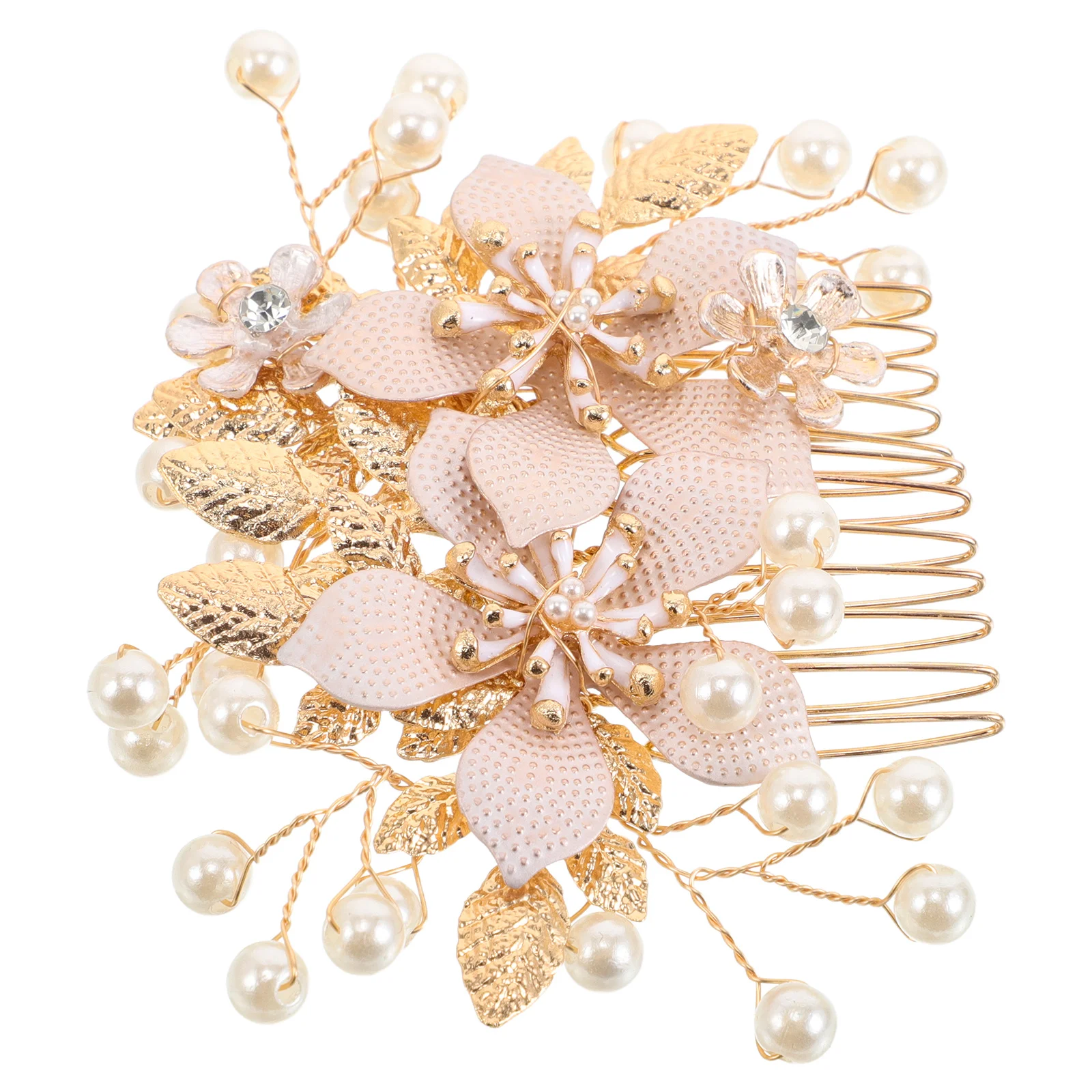 

Elegant Rhinestone Bridal Hair Comb Fake Pearls Floral Design Wedding Hair Accessories Side Clip for Bride Bridesmaids