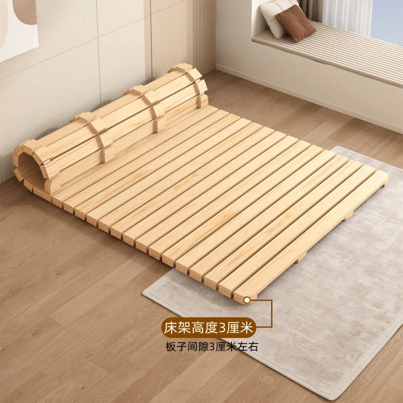 Japanese-style bed frame, low bed, moisture-proof hard bed board, solid wood tatami row skeleton, floor bed, rental floor bed, f